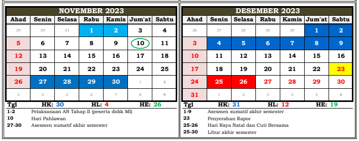 Kalender Akademik Madrasah Tahun 2023/2024